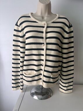 RIHOAS Cream and Black Striped Button-Front Cardigan